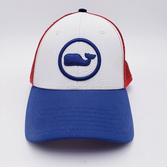 Vineyard Vines Whale Dot Performance Trucker Hat Red White Blue Snapback Cap - Picture 1 of 11